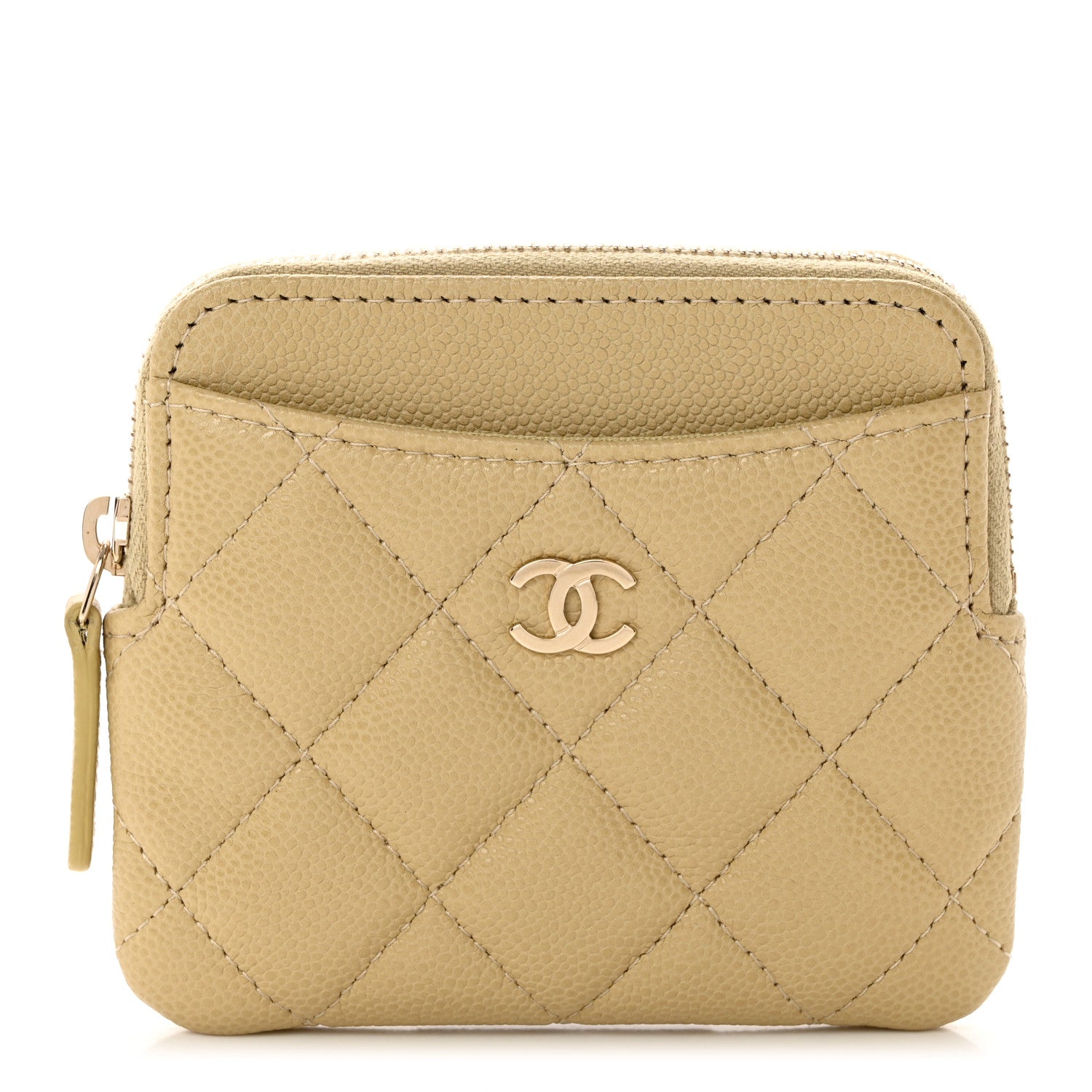 Chanel Caviar Quilted Zip Card Holder Wallet Light Green 1 of 9