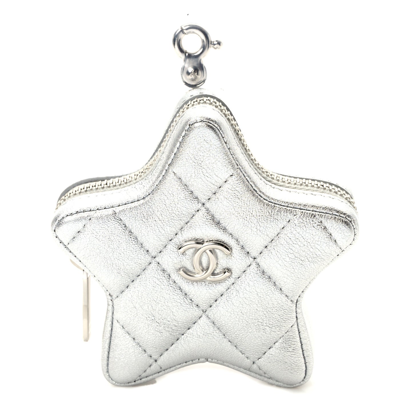 Metallic Lambskin Walk Of Fame Star Clip On Coin Purse Silver