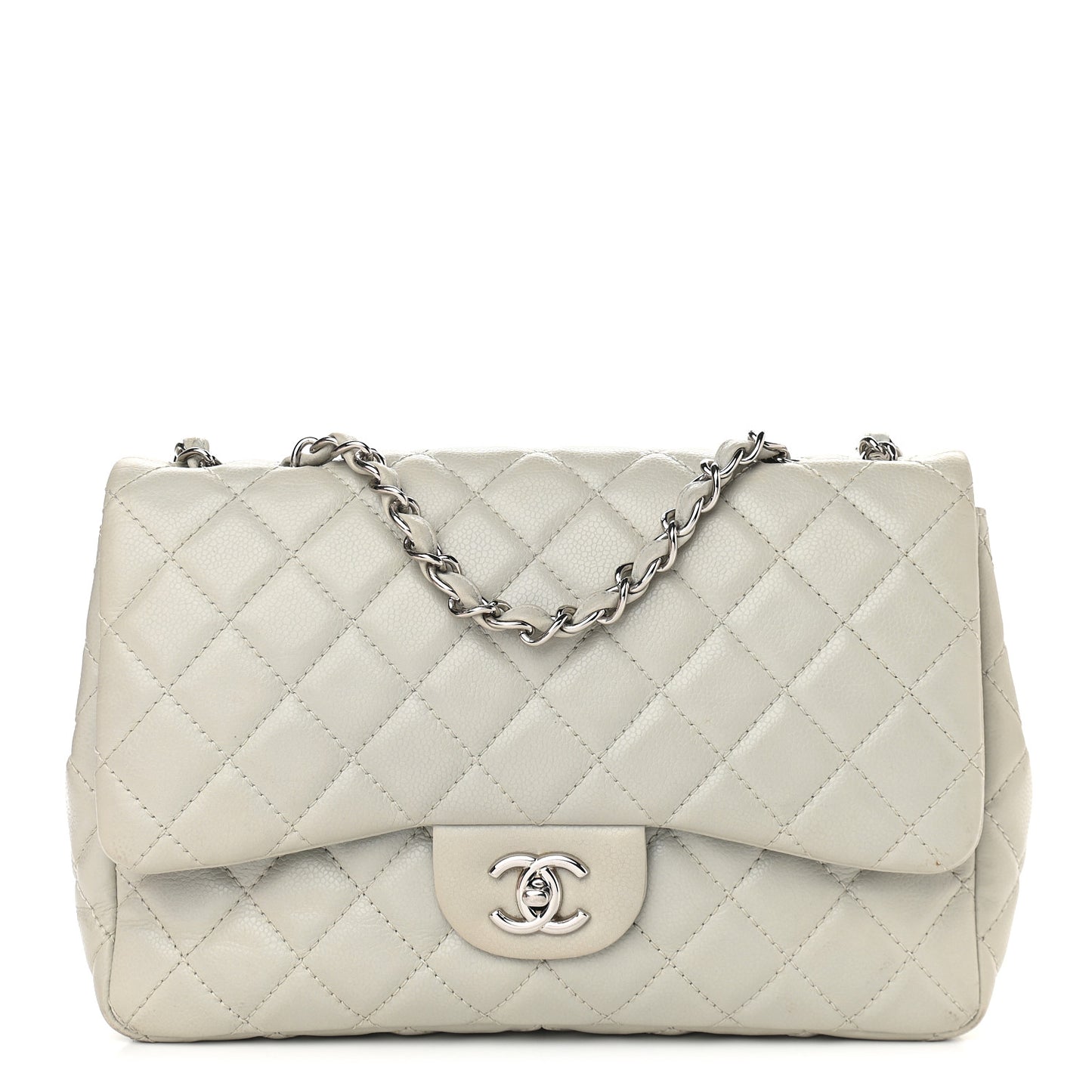 Caviar Quilted Jumbo Single Flap Grey