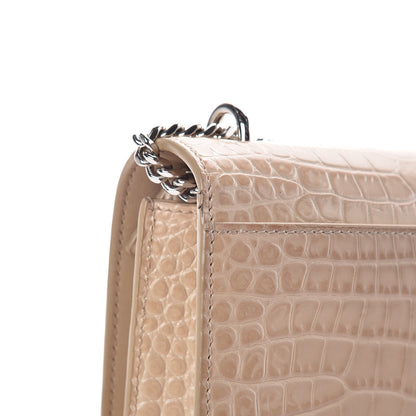 Saint Laurent Calfskin Crocodile Embossed Monogram Sunset Chain Wallet Dark Beige 10 of 11