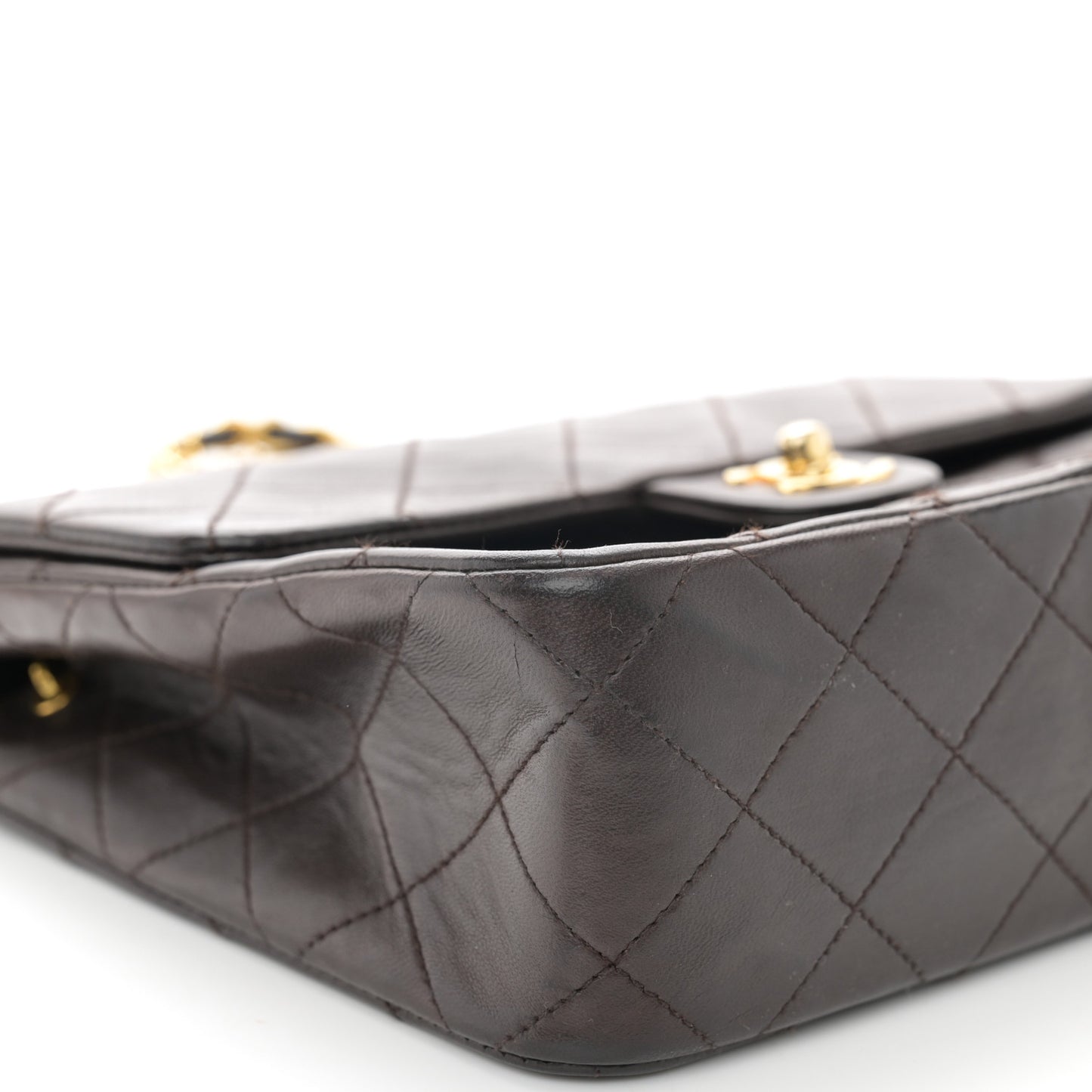 Lambskin Quilted Small Single Flap Brown