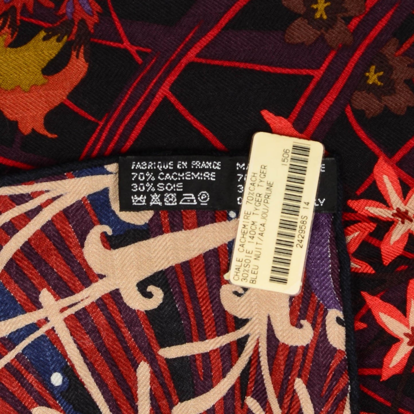 Cashmere Silk Tyger Tyger Shawl 140 Bleu Nuit Acajou Prune