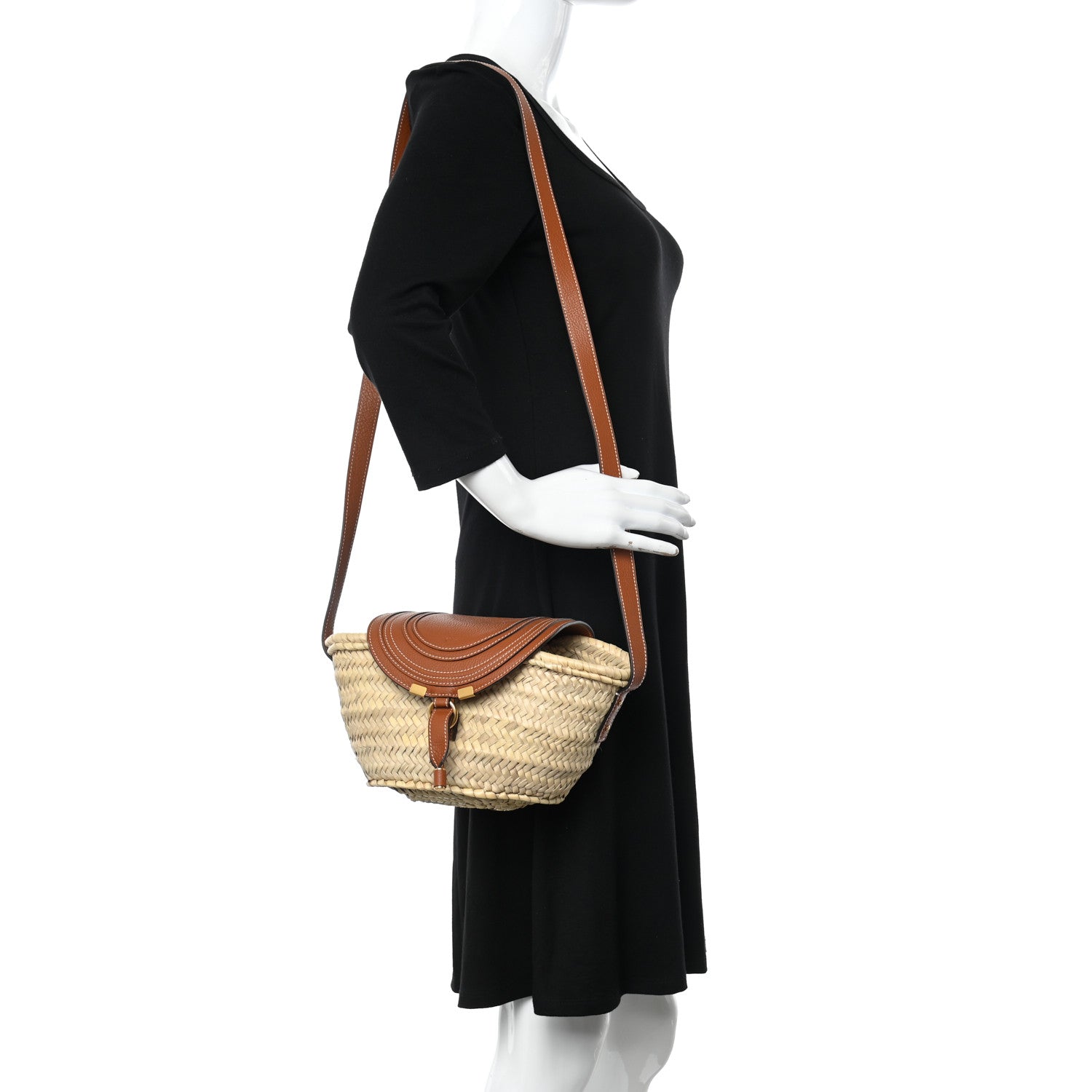 Chloe Raffia Small Grain Calfskin Medium Marcie Basket Tan 2 of 11