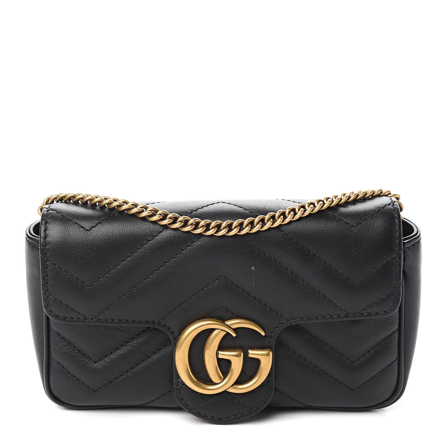 Gucci Calfskin Matelasse Super Mini GG Marmont Shoulder Bag Black 1 of 10