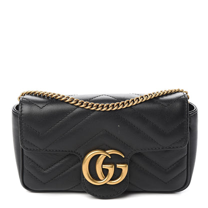 Gucci Calfskin Matelasse Super Mini GG Marmont Shoulder Bag Black 1 of 10