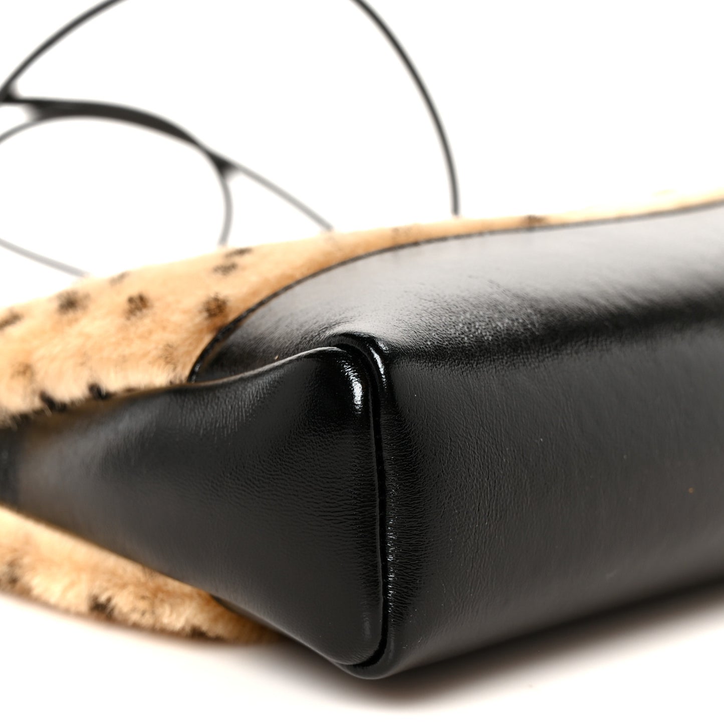 Shiny Lambskin Pony Hair Cheetah Printed Mini 31 Shopping Bag Light Beige Black