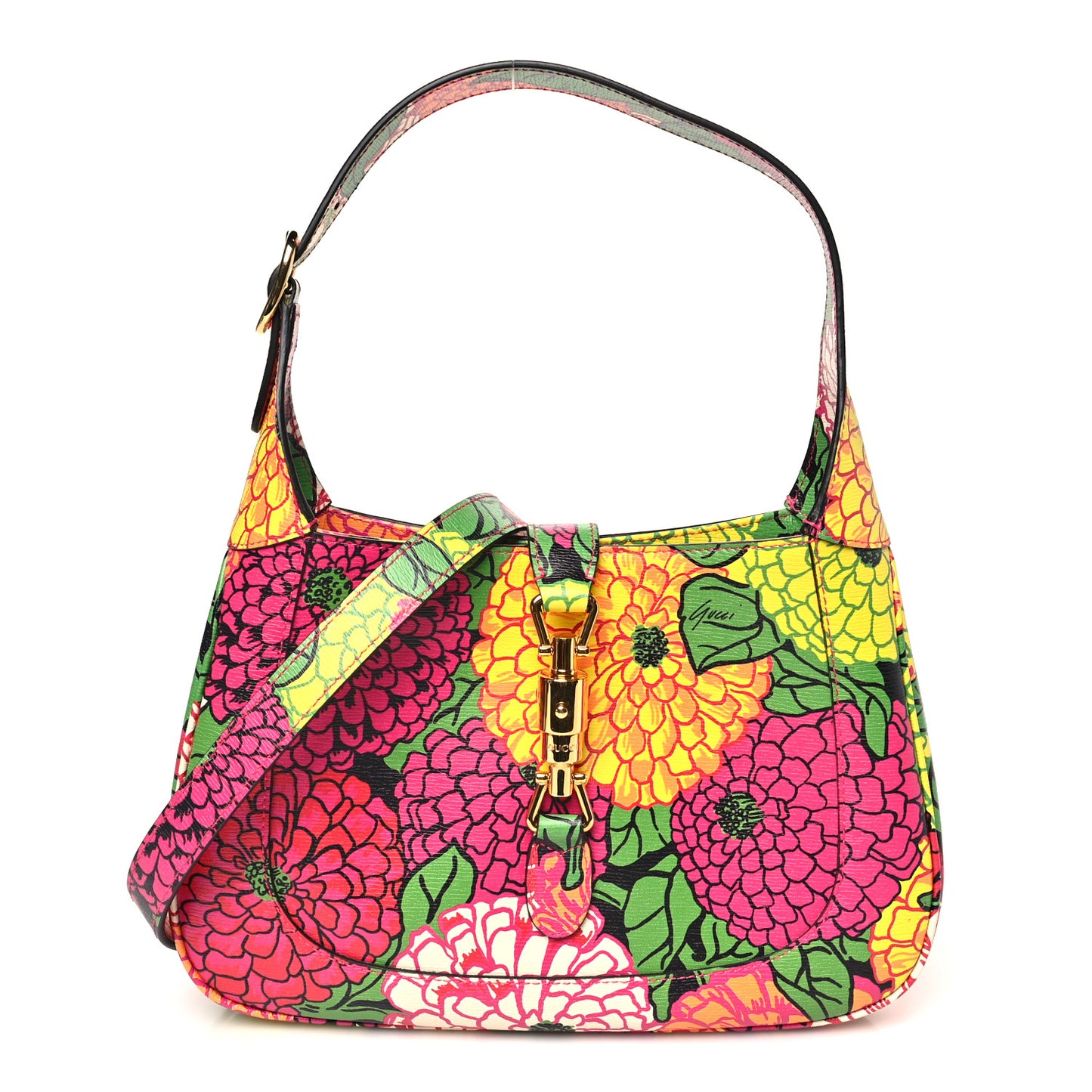 X KEN SCOTT Textured Calfskin Pomponica Print Small Jackie 1961 Hobo Multicolor Fuxia Pompon