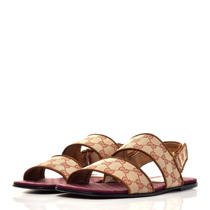 Gucci Canvas GG Monogram Mens Slingback Flat Sandals 9.5 Beige Ruggine Cuir 3 of 8