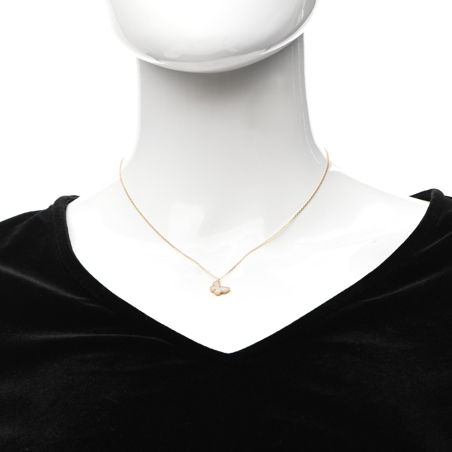 18K Yellow Gold Mother of Pearl Sweet Alhambra Butterfly Pendant Necklace