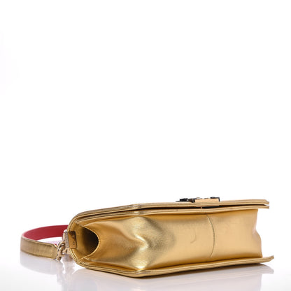 Chanel Metallic Lambskin Embossed Medium Cube Boy Flap Gold 4 of 10