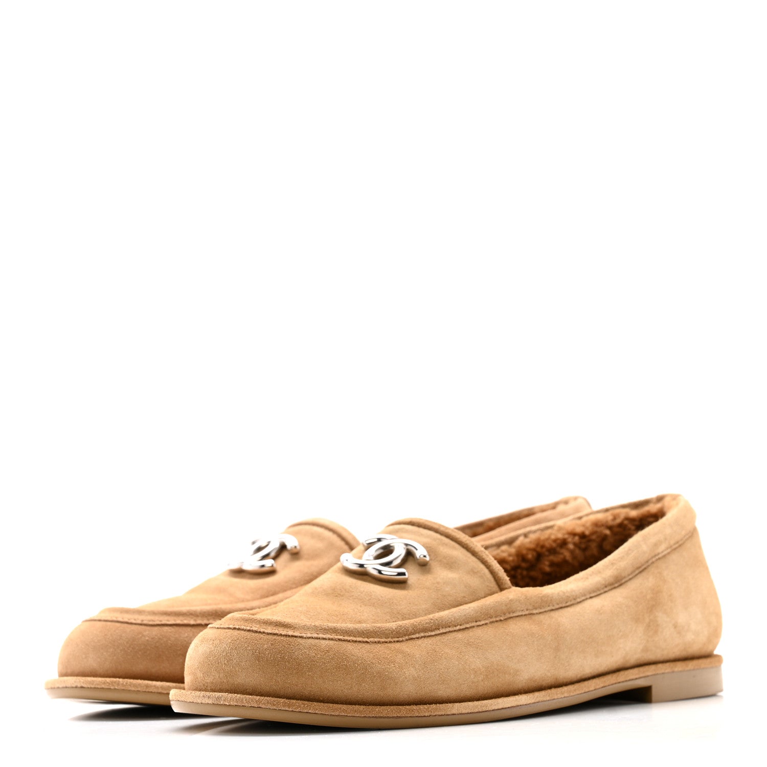 Chanel Suede Calfskin CC Loafers 38.5 Dark Beige 4 of 13