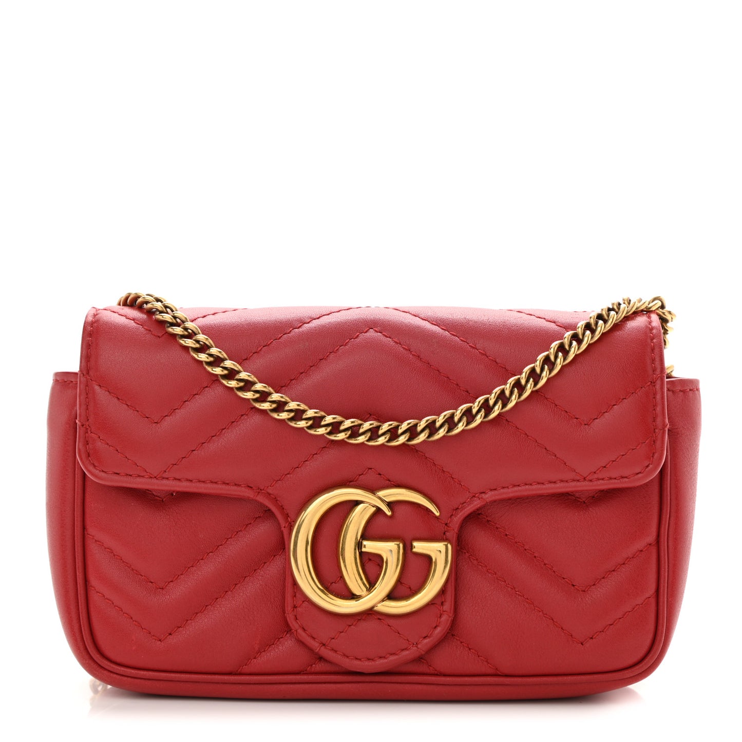 Calfskin Matelasse Super Mini GG Marmont Shoulder Bag Hibiscus Red