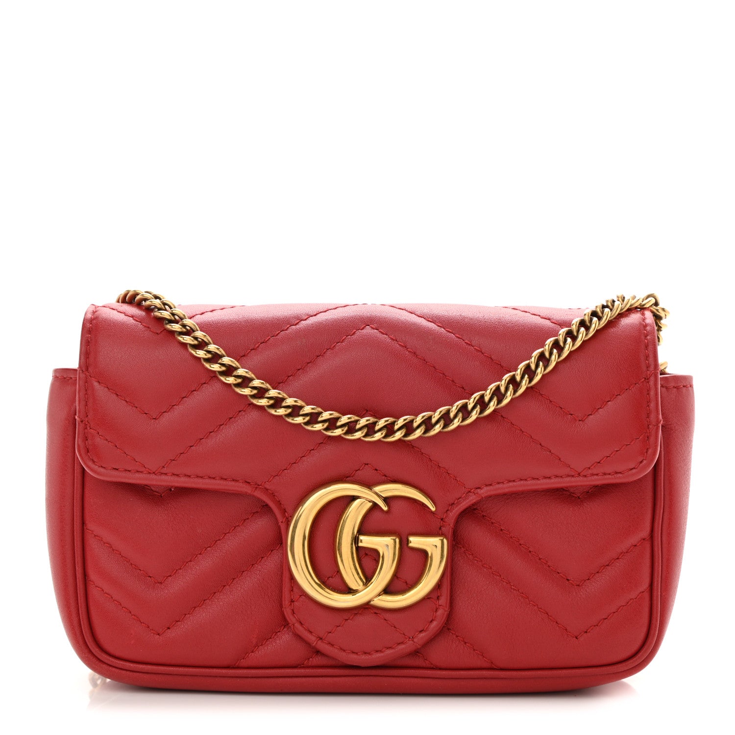 Gucci Calfskin Matelasse Super Mini GG Marmont Shoulder Bag Hibiscus Red 1 of 11