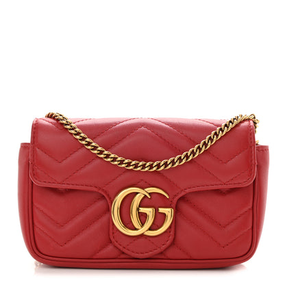 Gucci Calfskin Matelasse Super Mini GG Marmont Shoulder Bag Hibiscus Red 1 of 11