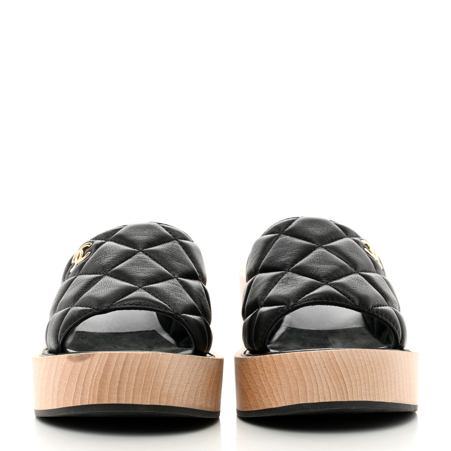 Chanel Lambskin Quilted CC Wedge Sandals 38 Black 2 of 9
