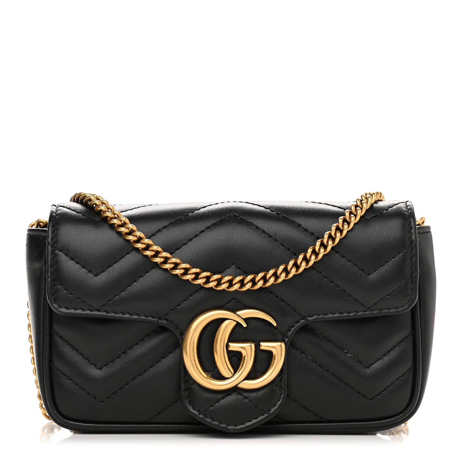 Gucci Calfskin Matelasse Super Mini GG Marmont Shoulder Bag Black 1 of 11
