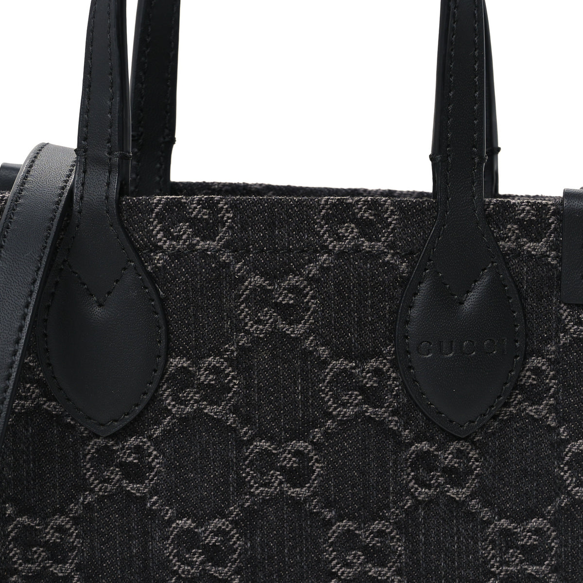 Denim Cuoio Harness GG Monogram Mini Ophidia Tote Bag Black Medium Grey