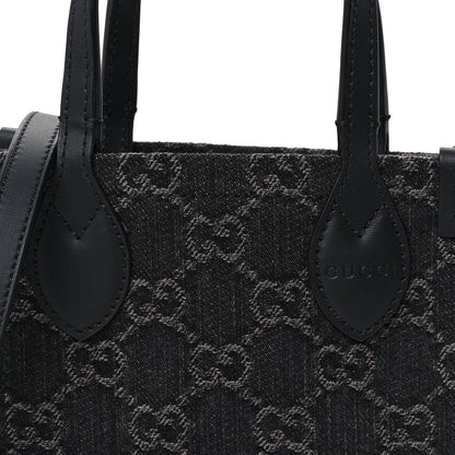 Gucci Denim Cuoio Harness GG Monogram Mini Ophidia Tote Bag Black Medium Grey 8 of 10