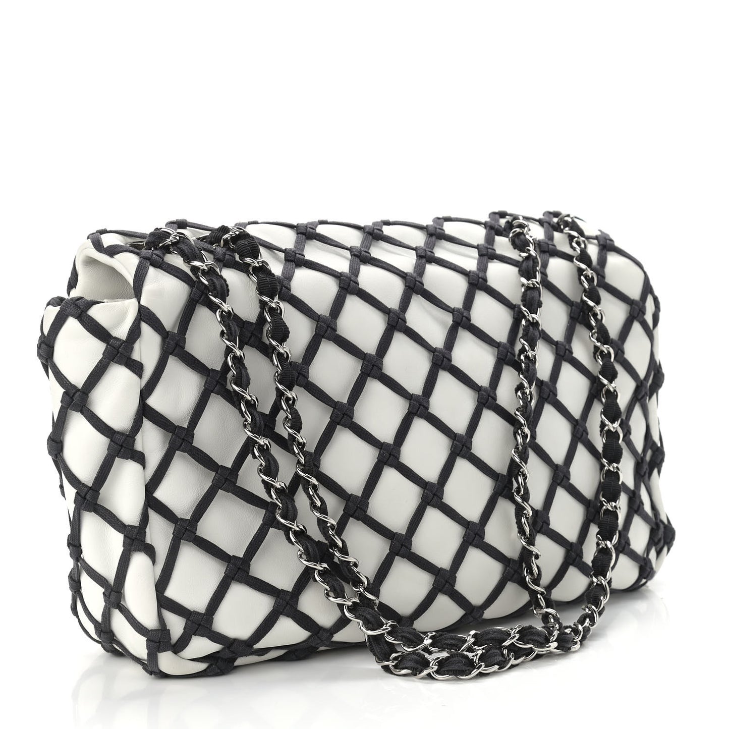 Lambskin Jumbo Canebiers Net Flap White