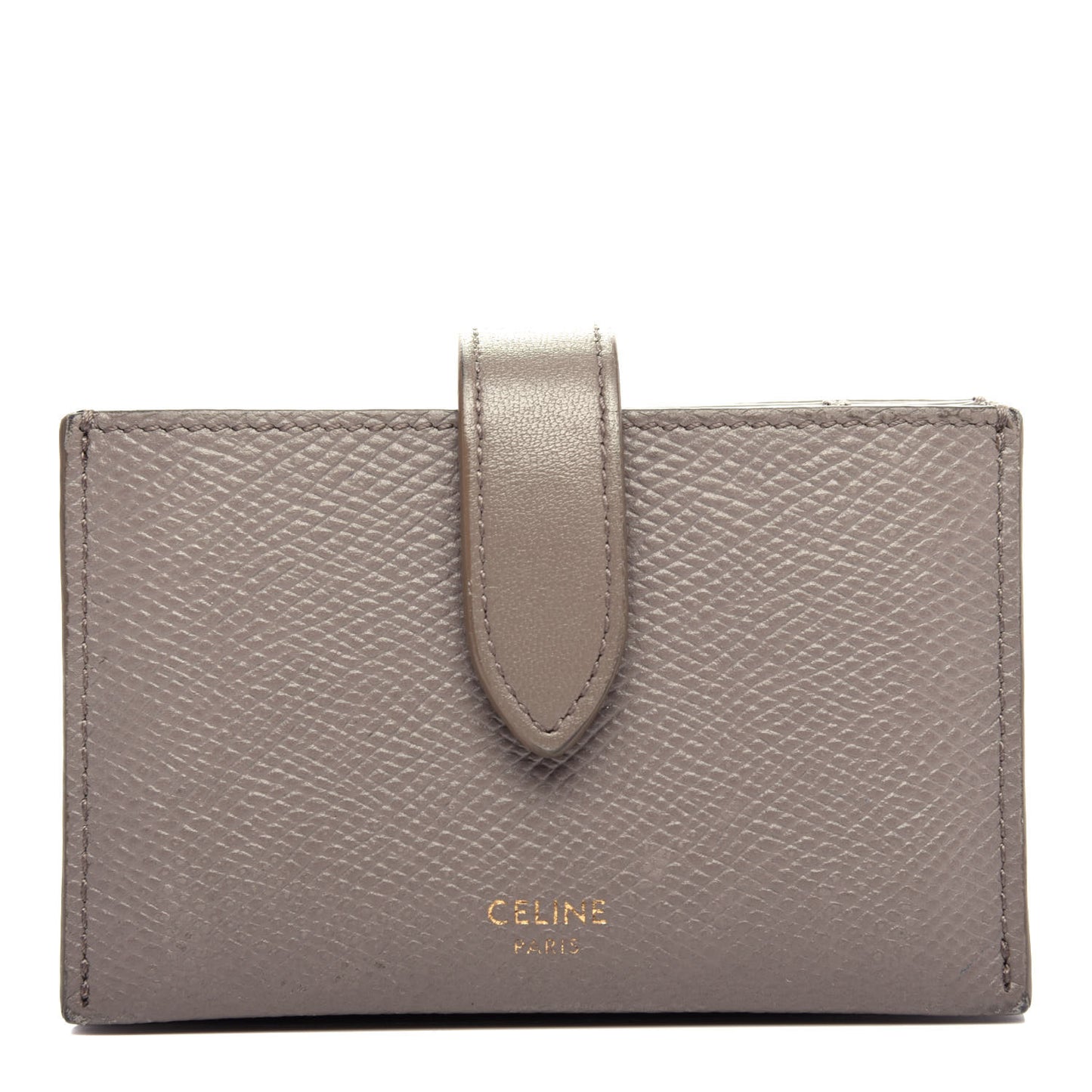 Grained Shiny Calfskin Accordion Card Holder Pebble