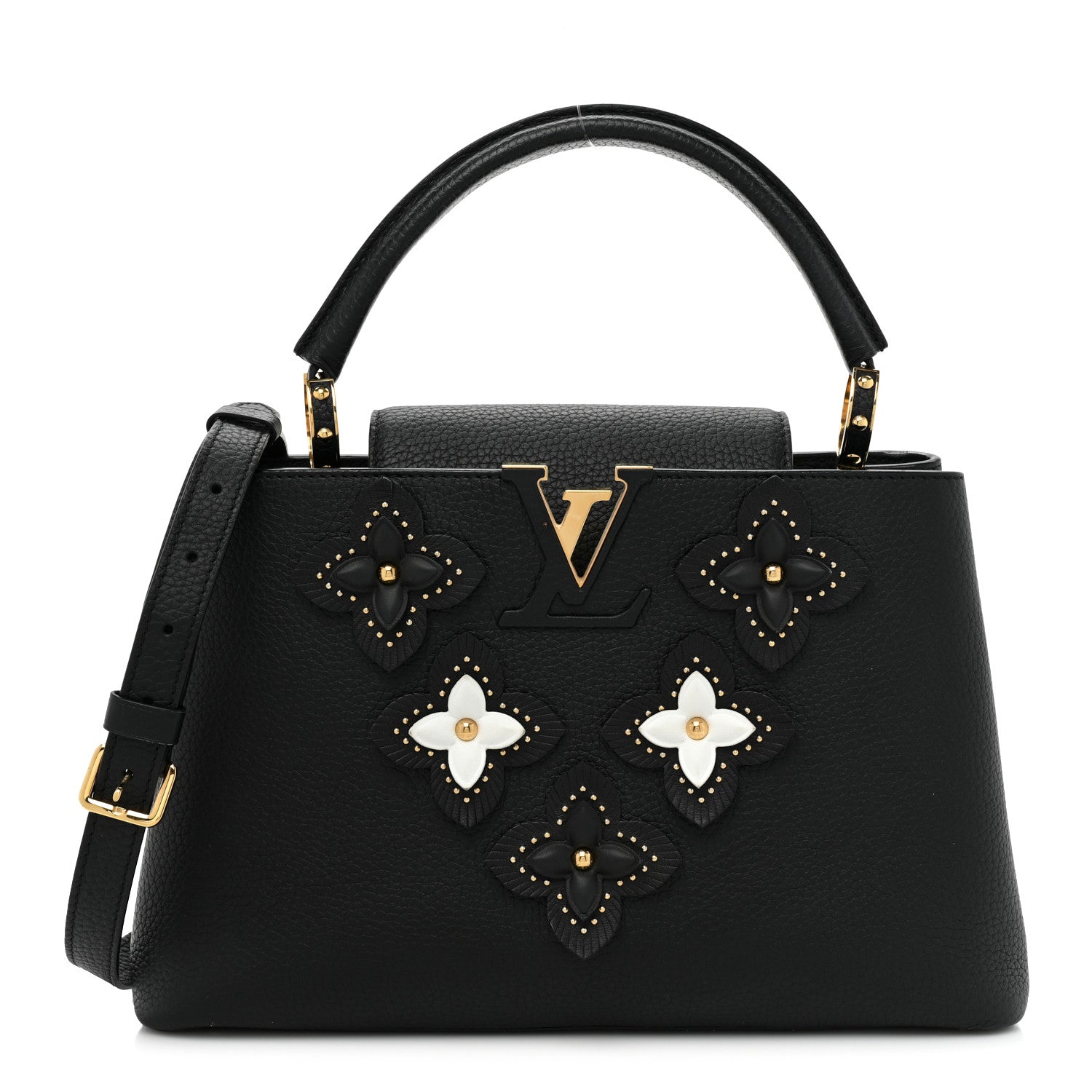 Louis Vuitton Taurillon Metallic Flowers Capucines PM Black 1 of 14