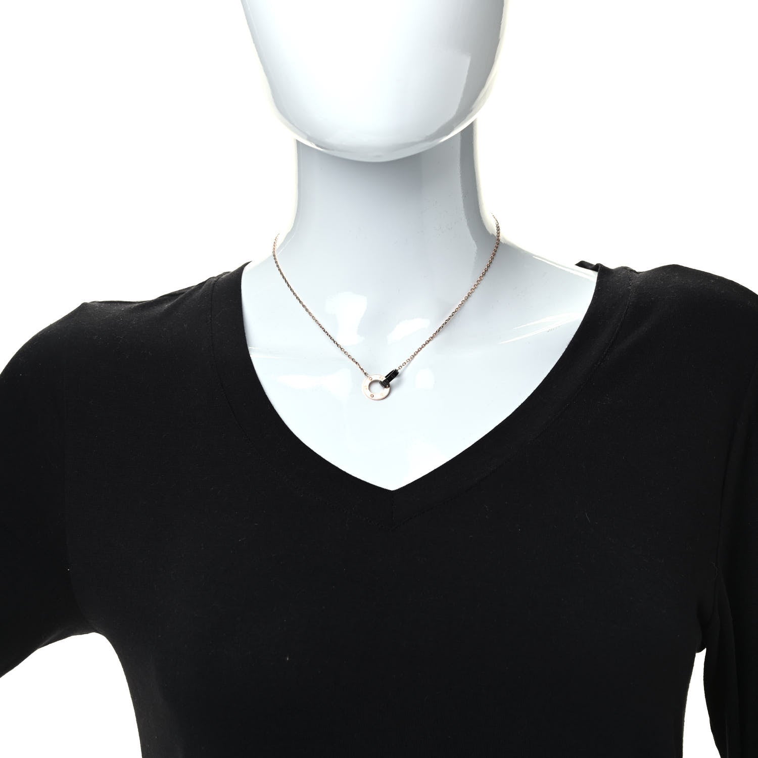 Cartier 18K Pink Gold Black Ceramic Diamond Interlocking LOVE Necklace 3 of 5
