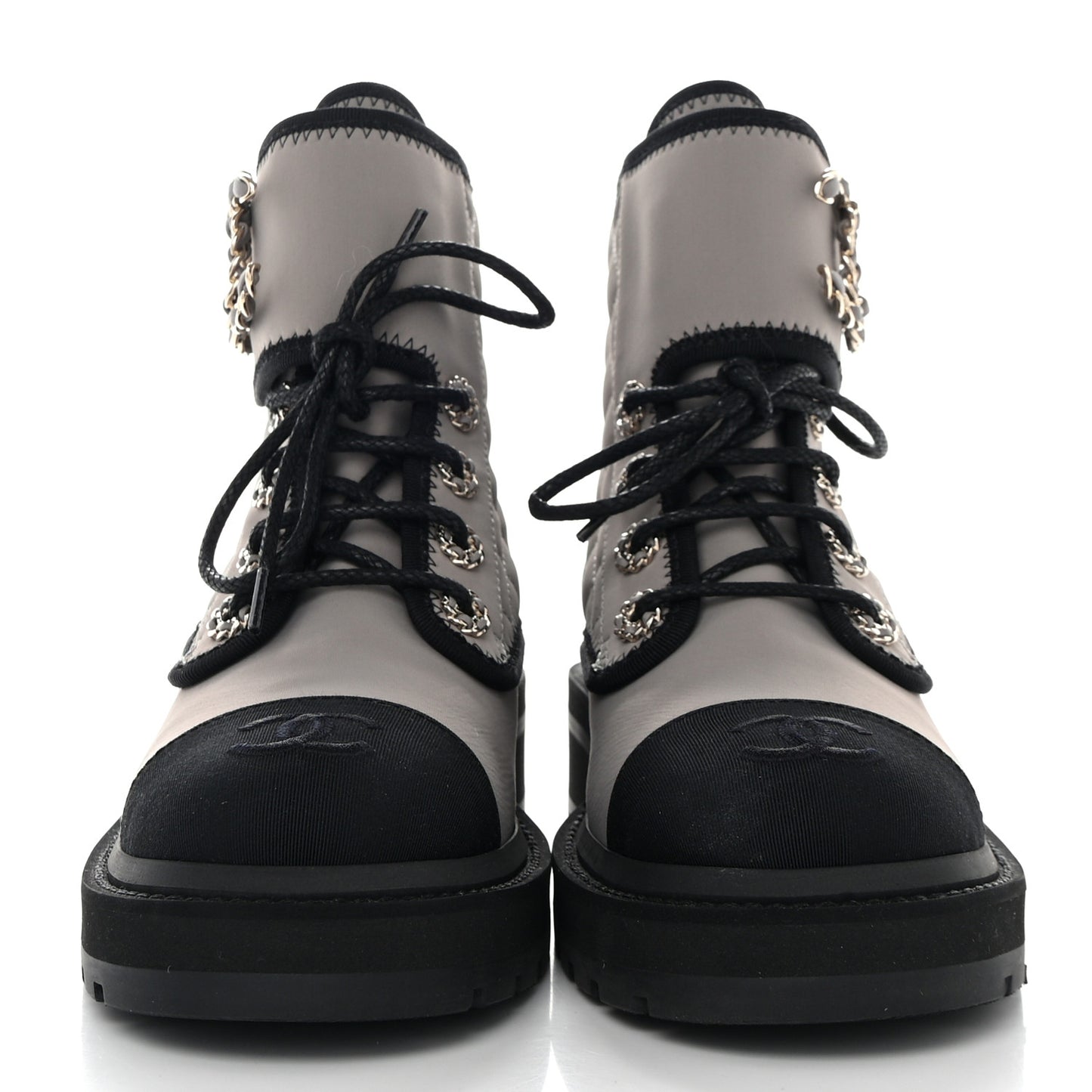 Fabric Grosgrain Quilted Cap Toe Lace Up Combat Boots 36 Gray