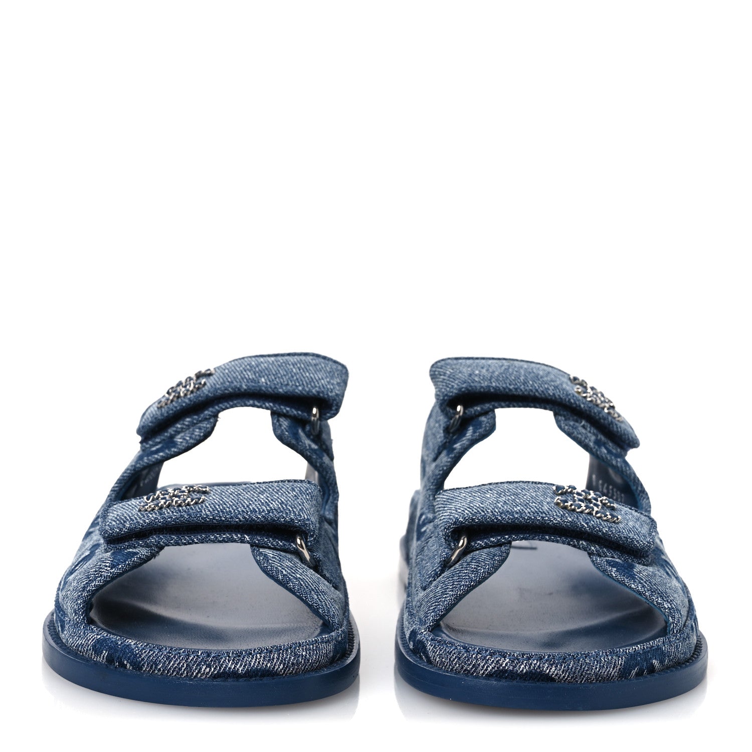 Chanel Denim CC Velcro Dad Chain CC Slide Sandals 37 Blue 3 of 12