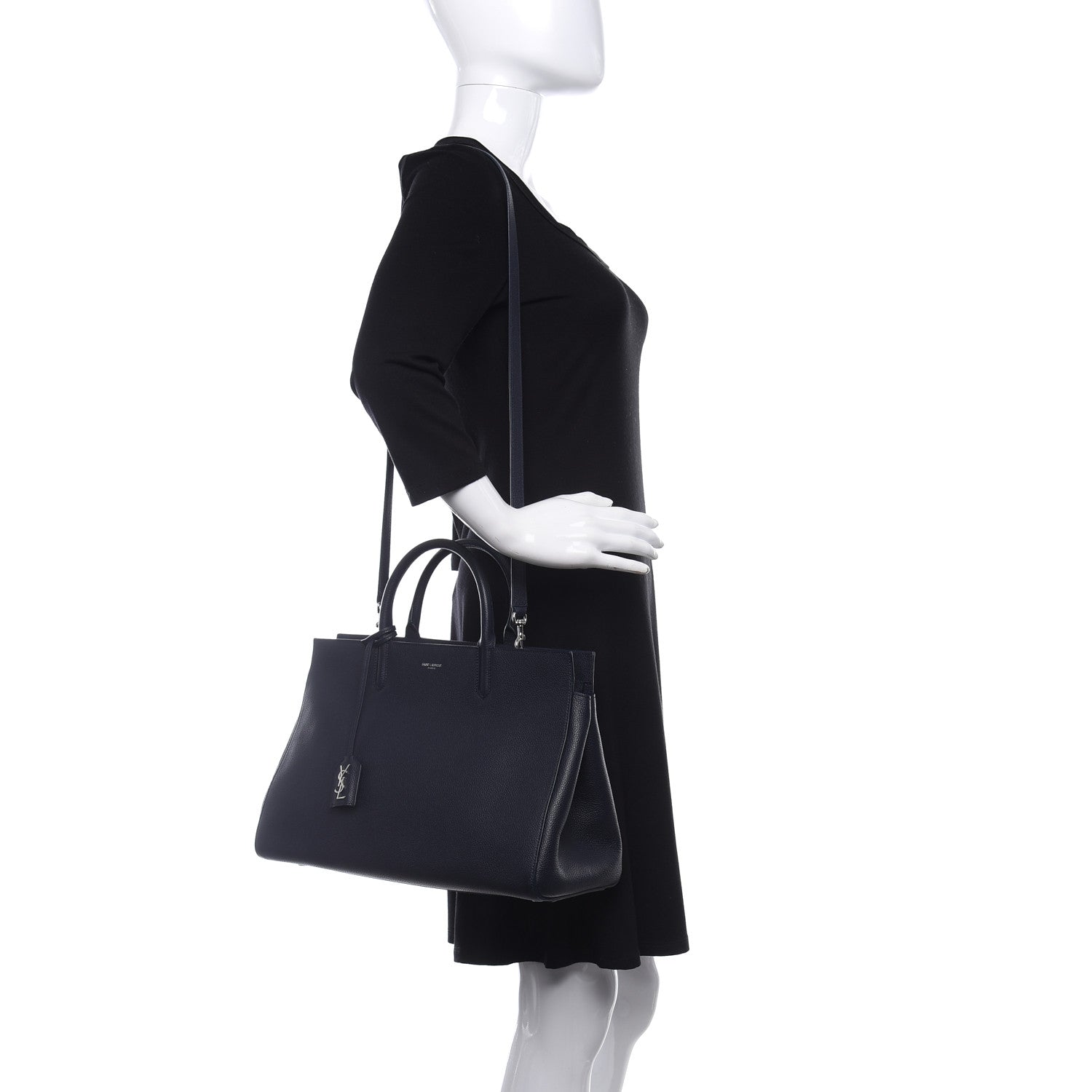 Saint Laurent Calfskin Medium Rive Gauche Cabas Navy Blue 2 of 9
