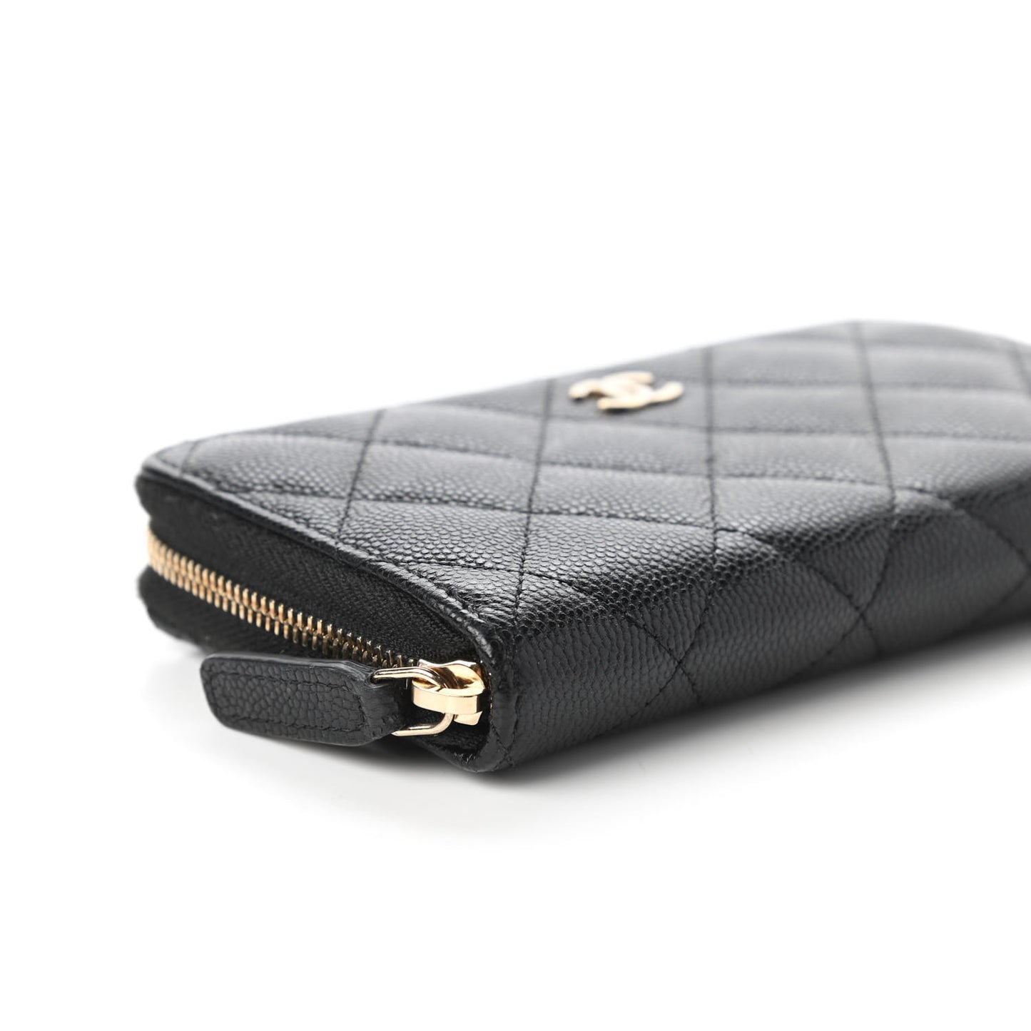 Caviar Quilted Medium Zip Around Wallet Black
