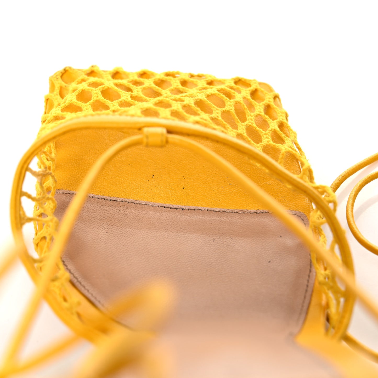 Mesh Nappa Stretch Ankle Tie Sandals 41 Egg Yolk