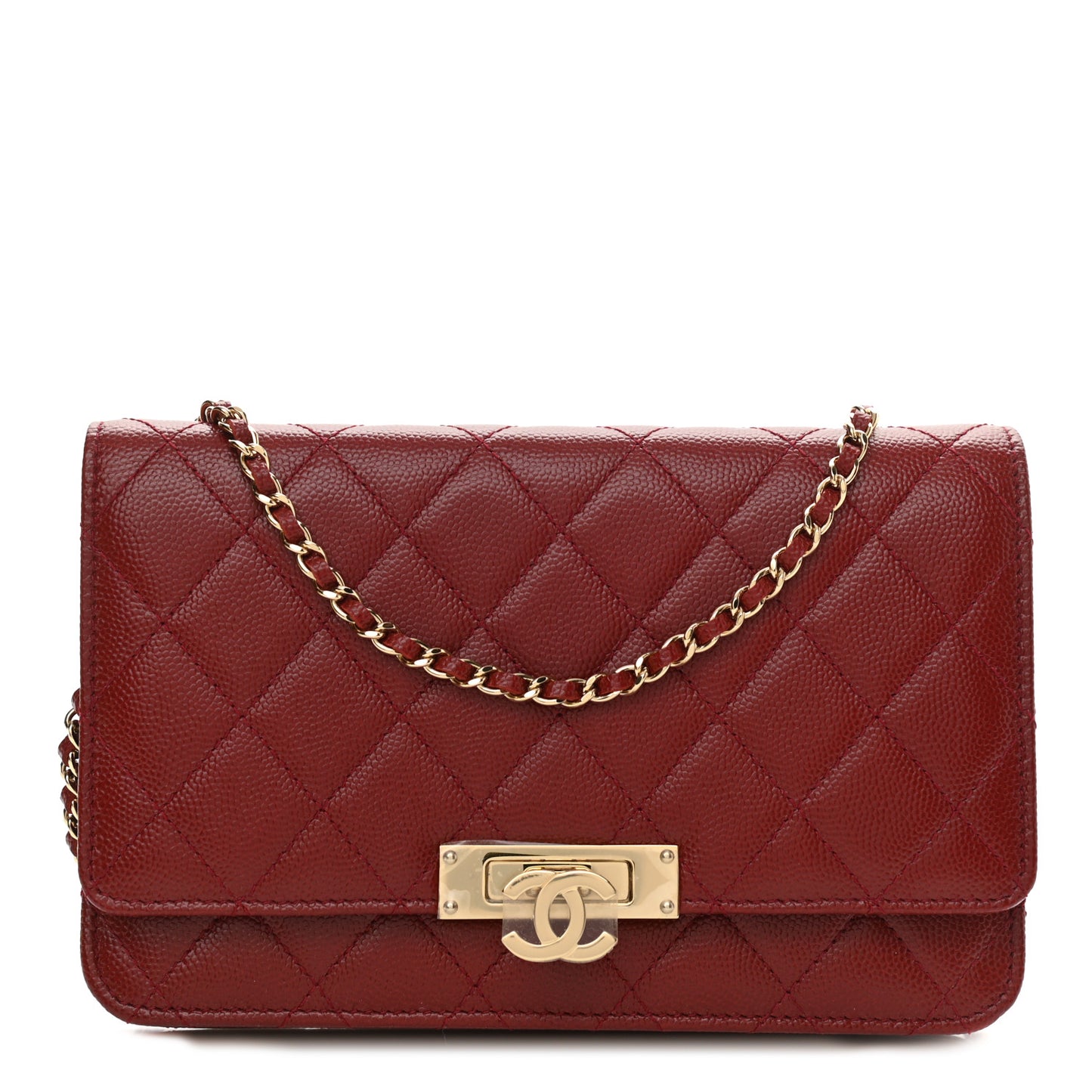 Caviar Quilted Golden Class Wallet On Chain WOC Red