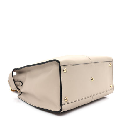 Fendi Vitello Seta Glazed Fabric FF 1974 Medium Peekaboo X-Lite Nuvola Mogano Panna 4 of 11