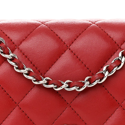 Chanel Lambskin Quilted Wallet On Chain WOC Red 9 of 15