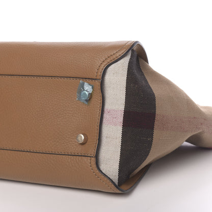Burberry Mega Check Grained Calfskin Medium Harcourt Satchel Saddle Brown 11 of 12