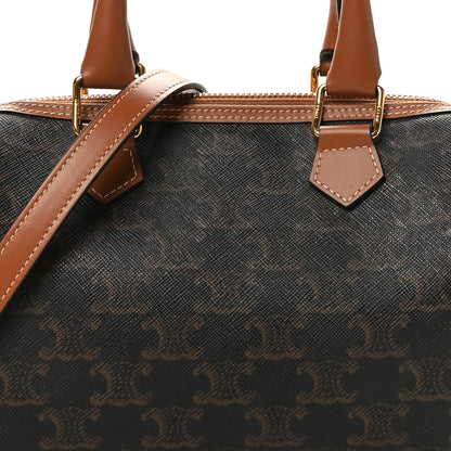 Celine Triomphe Canvas Calfskin Small Boston Bag Tan 7 of 9