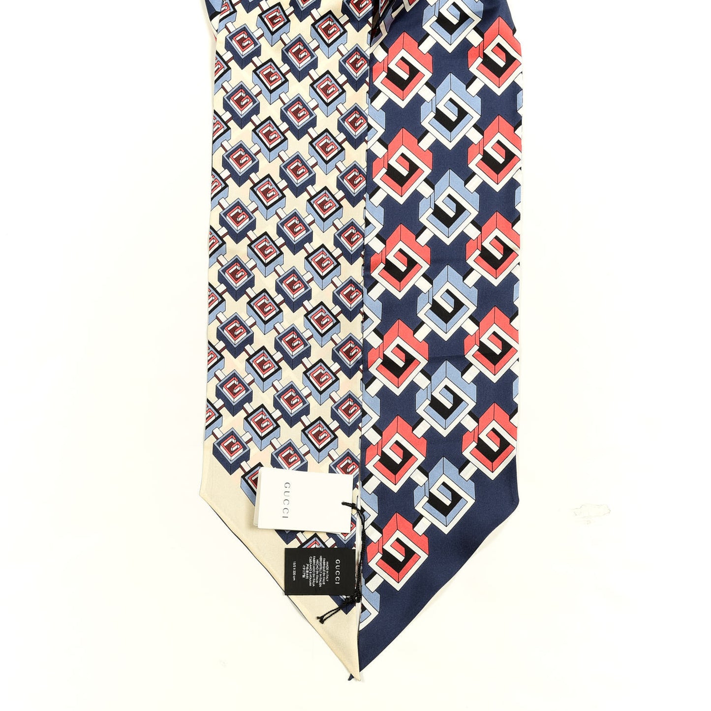 Silk Twill Isometric G Neck Bow Scarf Midnight Blue Ivory