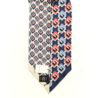 Gucci Silk Twill Isometric G Neck Bow Scarf Midnight Blue Ivory 2 of 3