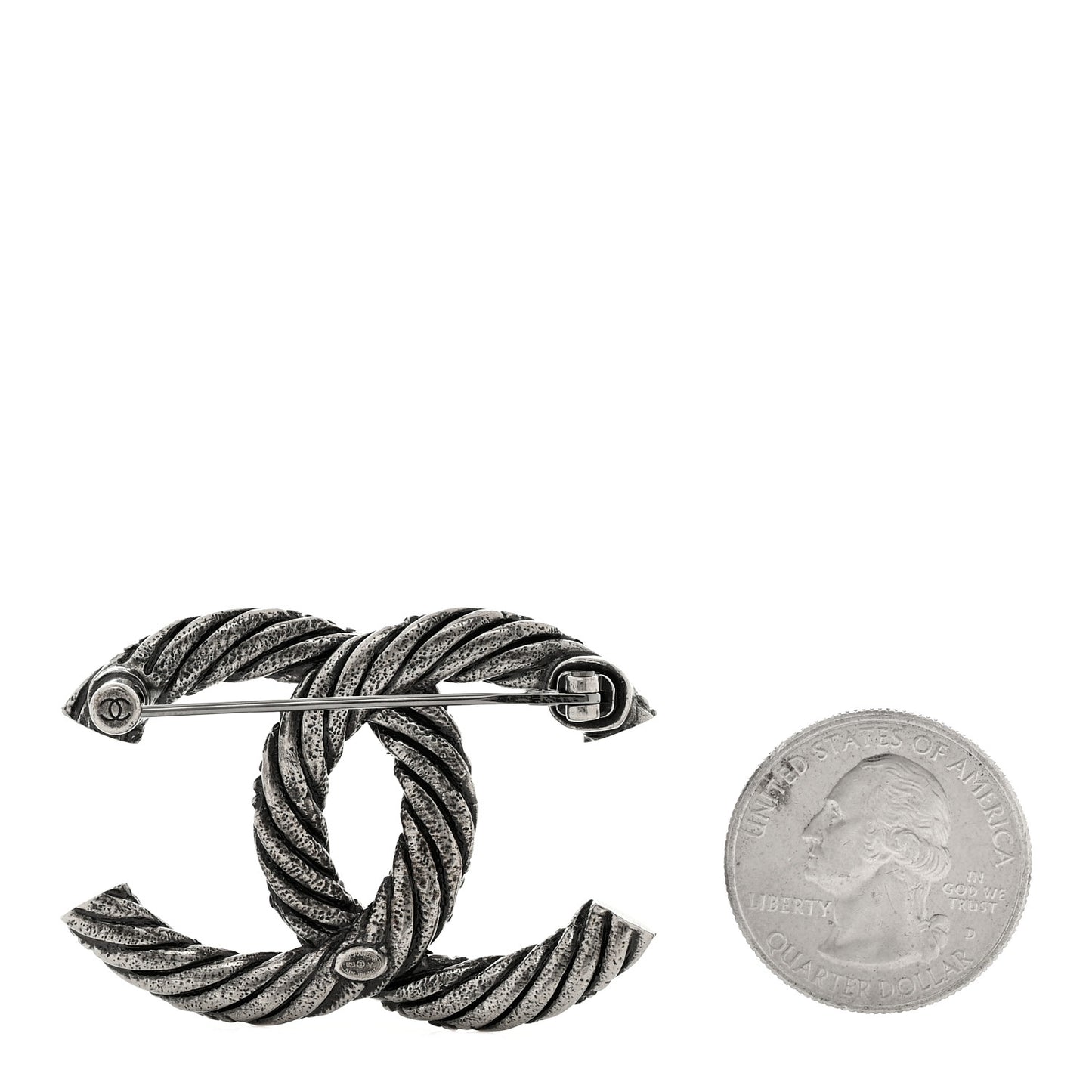 Ruthenium Twisted CC Brooch Silver