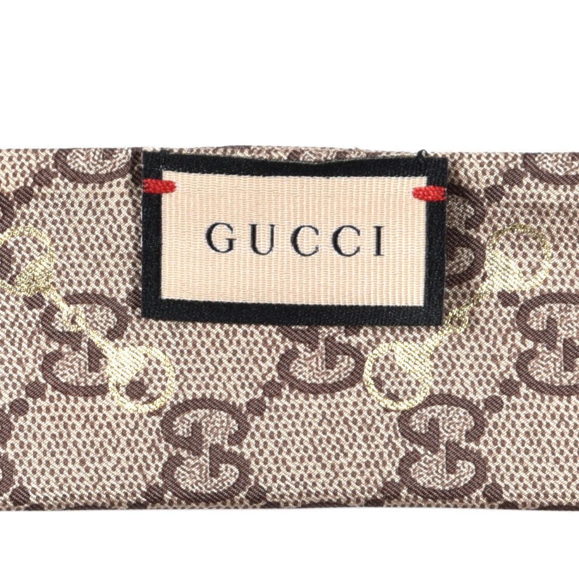 Silk Twill GG Monogram Gold Horsebity Neck Bow Scarf Flame