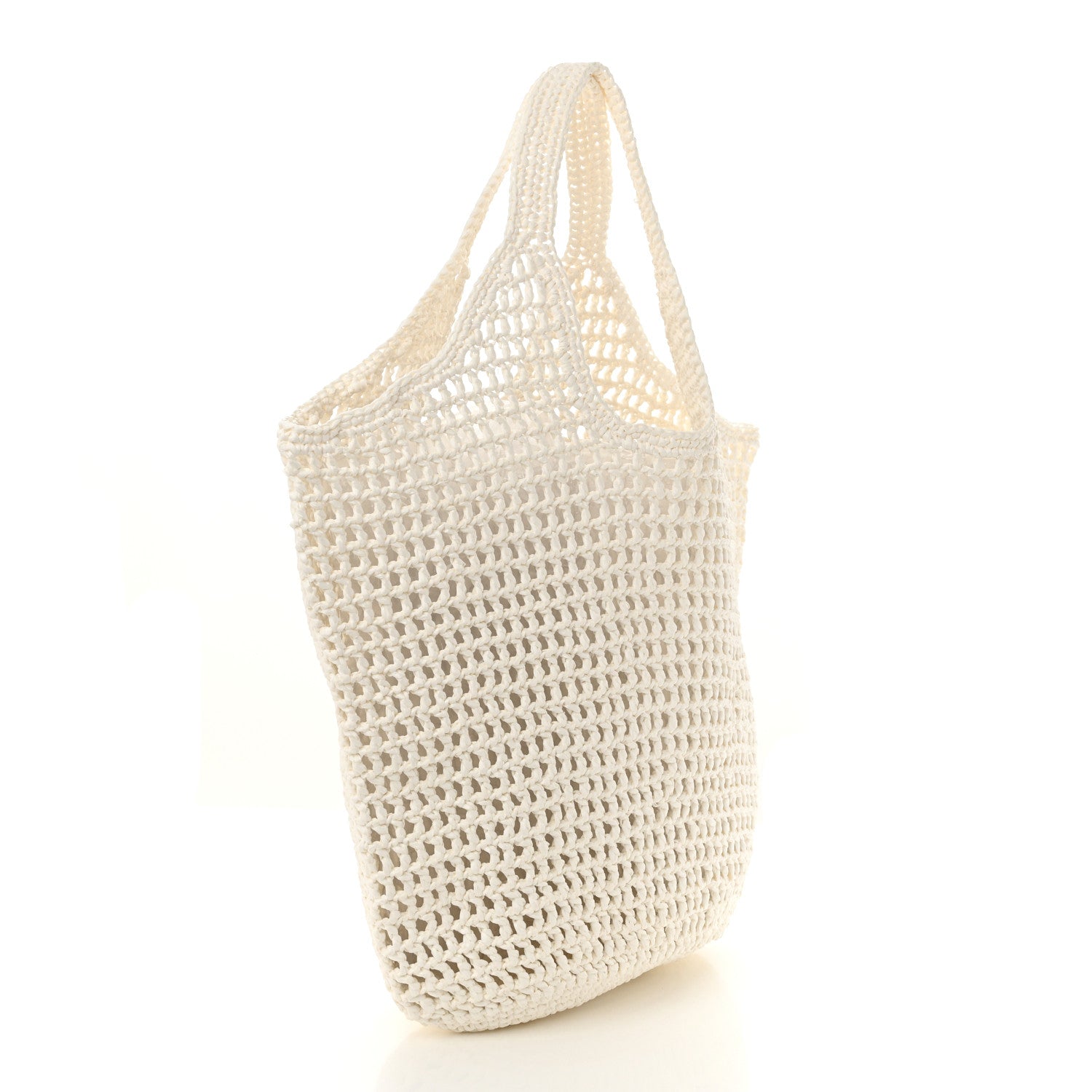 Prada Yarn Raffia Effect Crochet Logo Embroidered Shopping Tote Bag White 3 of 10