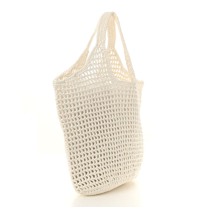 Prada Yarn Raffia Effect Crochet Logo Embroidered Shopping Tote Bag White 3 of 10