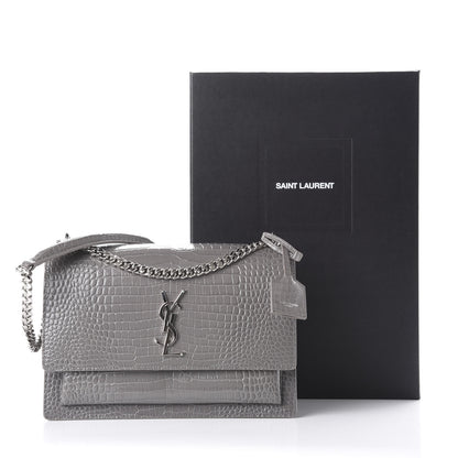 Saint Laurent Calfskin Crocodile Embossed Large Monogram Sunset Fog 11 of 11