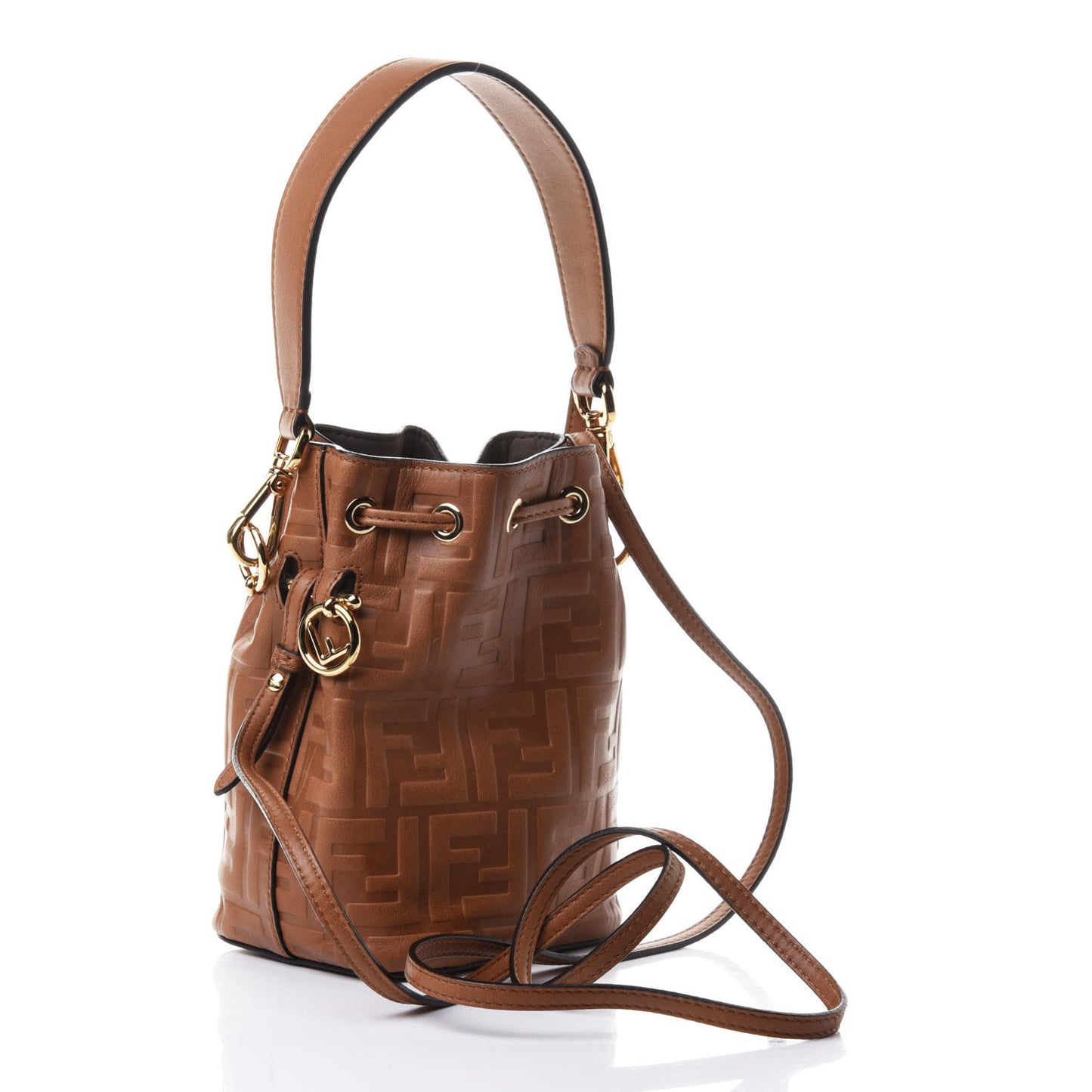Vitello Cristallo Nature F is Fendi FF 1974 Embossed Mini Mon Tresor Bucket Bag Cuoio