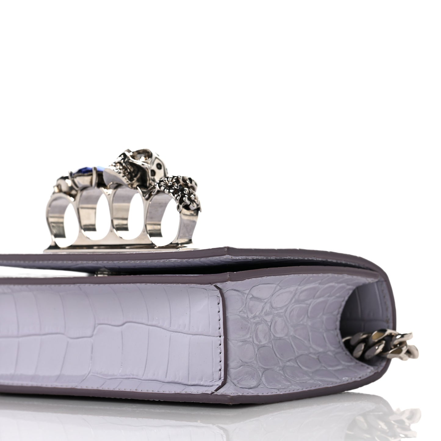 Shiny Crocodile Embossed Jeweled Satchel Lavender