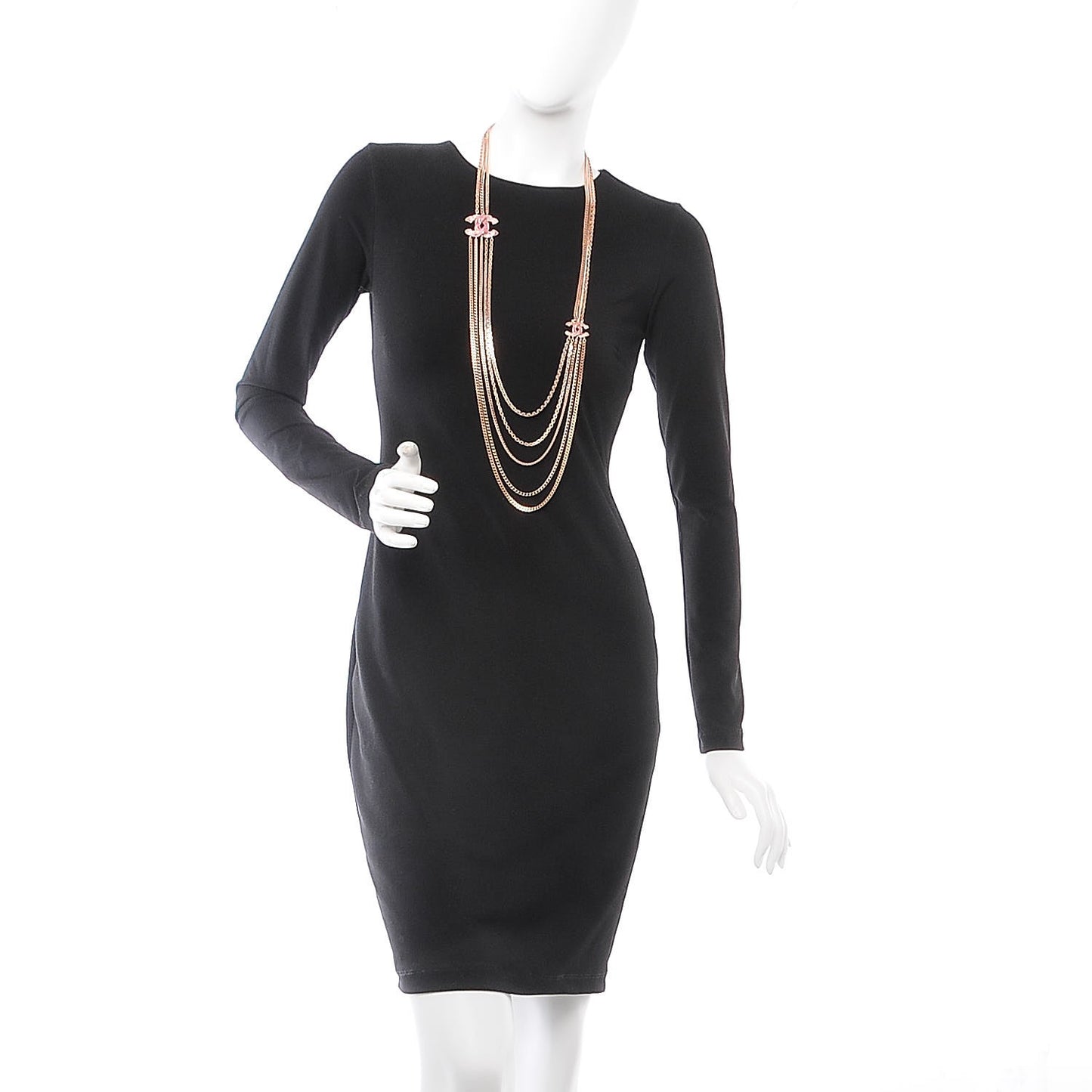 Baguette Crystal CC Multi Strand Chain Necklace Pink Gold