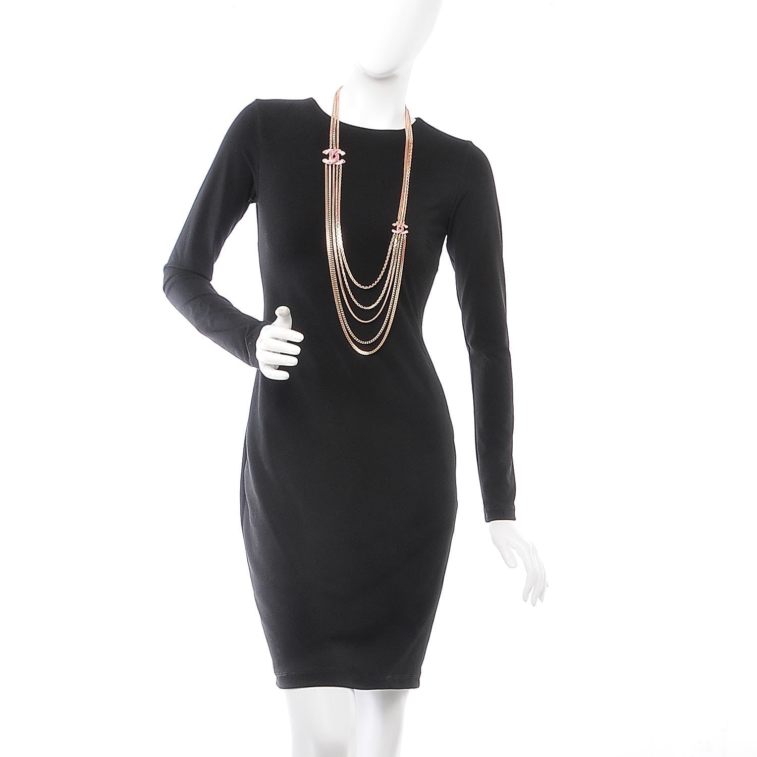 Chanel Baguette Crystal CC Multi Strand Chain Necklace Pink Gold 2 of 6