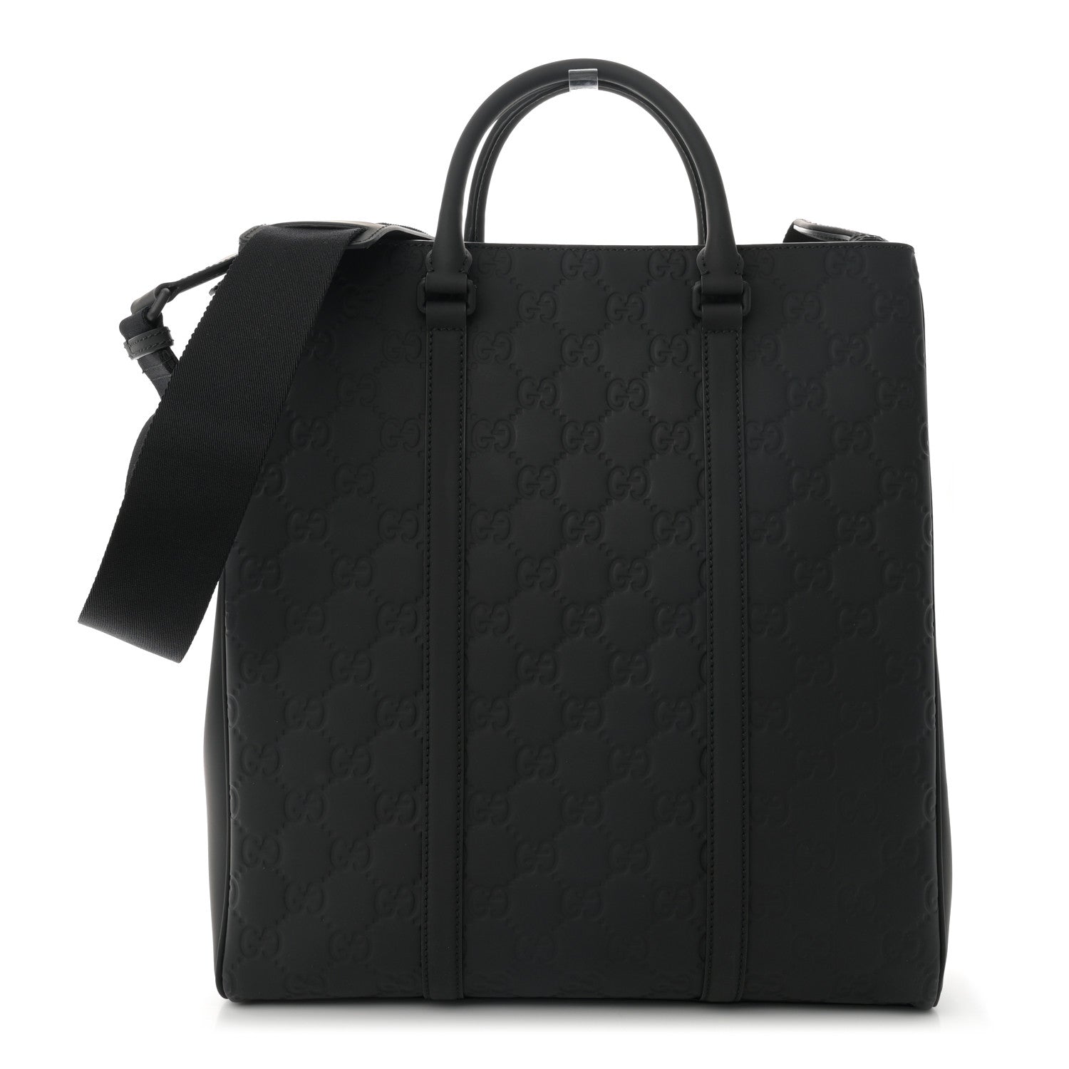 Gucci Calfskin Rubber Effect Tall Convertible Tote Black 1 of 10
