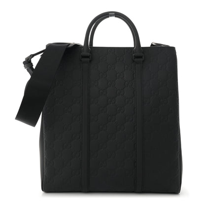 Gucci Calfskin Rubber Effect Tall Convertible Tote Black 1 of 10