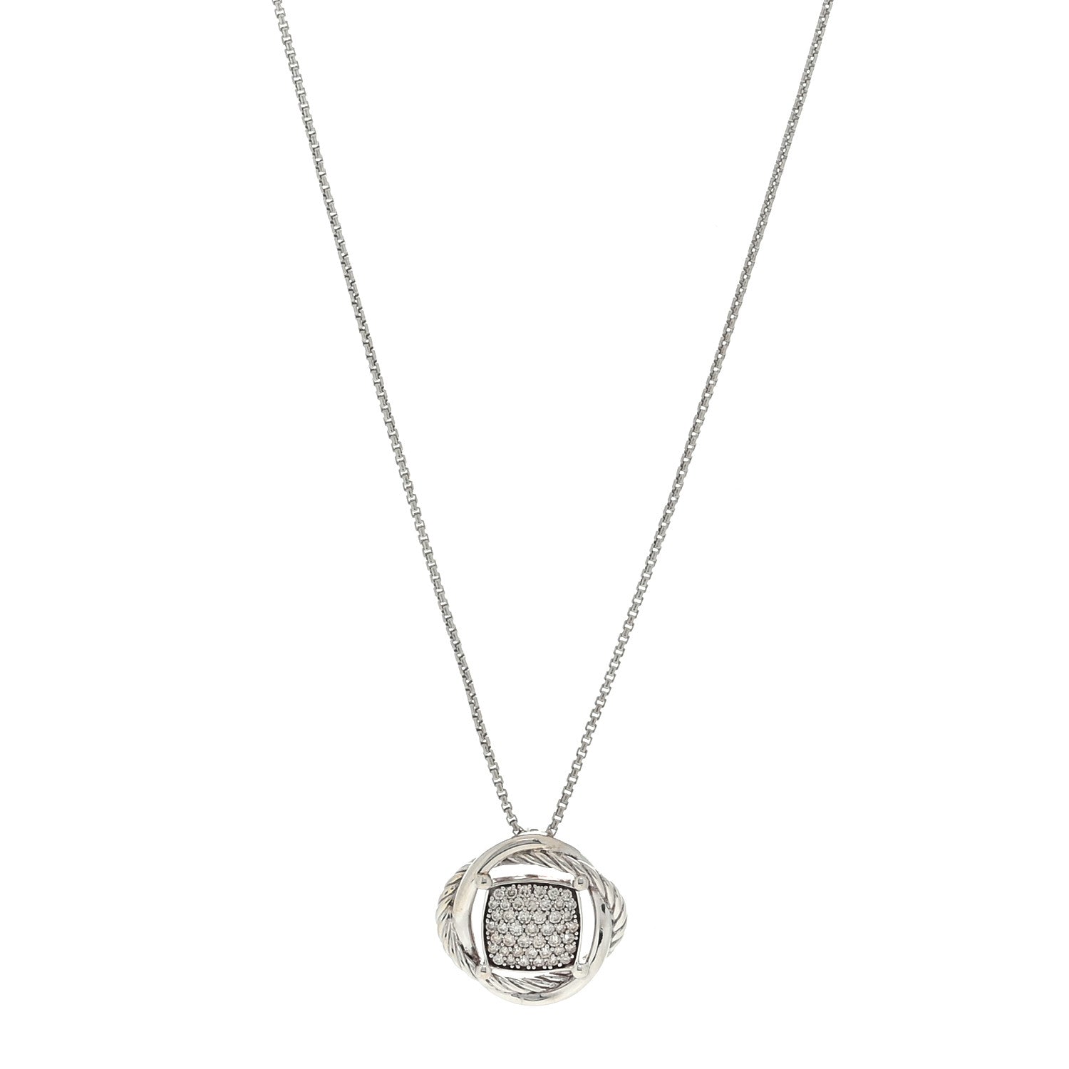 David Yurman Sterling Silver Diamond 20mm Infinity Pendant Necklace 1 of 3